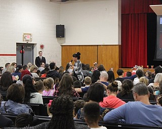 Neighbors | Abby Slanker.Canfield Local School District Math Coach Shari Munno addressed parents and students about the Bridges Curriculum on Oct. 4.