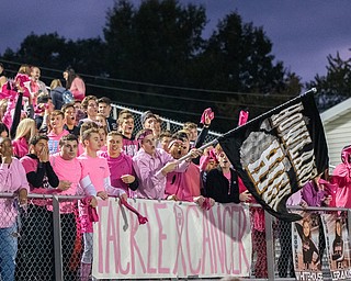 DIANNA OATRIDGE | THE VINDICATOR Howland's student section supports their team and cancer research during the Howland/Niles football game at Lombardo Field on Thursday.