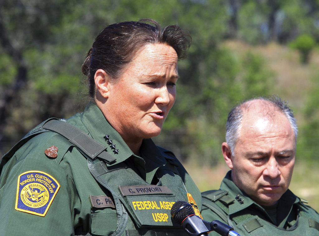 U.S. Border Patrol Acting Chief Carla L. Provost, left, meets with members of the press south of Falfurrias, Texas. Immigration authorities detain and process thousands of people every month who cross the U.S. border without permission. But when detained people try to make claims of misconduct, advocates say they run into a series of hurdles and issues that make their complaints difficult to substantiate.