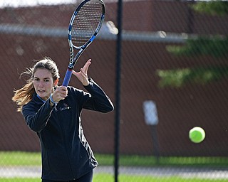 CANFIELD, OHIO - OCTOBER 16, 2018: Canfield's Sydney Cianciola practices, Tuesday afternoon on the tennis court at Canfield High School. DAVID DERMER | THE VINDICATOR