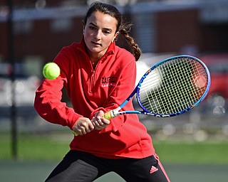 CANFIELD, OHIO - OCTOBER 16, 2018: Canfield's Cece Economus, Tuesday afternoon on the tennis court at Canfield High School. DAVID DERMER | THE VINDICATOR