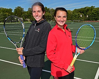 CANFIELD, OHIO - OCTOBER 16, 2018: Sydney Cianciola, left, and Cece Economus, right, pose for a portrait, Tuesday afternoon on the tennis court at Canfield High School. DAVID DERMER | THE VINDICATOR