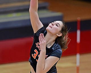 SALEM, OHIO - OCTOBER 24, 2018: Springfield's Lyndsey Smith hits the ball during their OHSAA Division III Tournament volleyball match, Wednesday night at Salem High School. DAVID DERMER | THE VINDICATOR