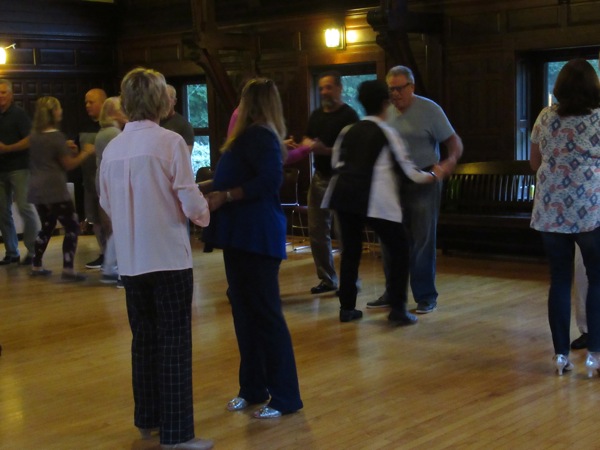 Neighbors | Jessica Harker.Community members attending the Swing Dancing class practiced basic steps with dance parteners Sept. 25 at Pioneer Pavillion.
