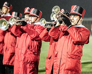 DIANNA OATRIDGE | THE VINDICATOR  Trumpeteers from the Canfield marching band perform during the pregame ceremonies at the Battle of 224 between Poland and Canfield at Bob Dove Field in Canfield on Friday.