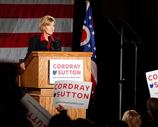 Cordray's running mate Betty Sutton speaks Monday afternoon at Youngstown State University. EMILY MATTHEWS | THE VINDICATOR