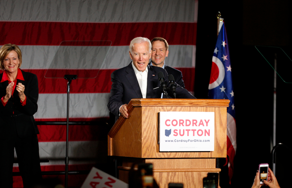 Former Vice President of the United States Joe Biden speaks in support of Ohio gubernatorial candidate Richard Cordray Monday afternoon at Youngstown State University. EMILY MATTHEWS | THE VINDICATOR