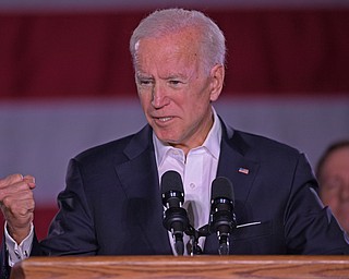 YOUNGSTOWN, OHIO - OCTOBER 29, 2018: Former Vice President of the United States Joe Biden speaks at the podium in support of Ohio gubernatorial candidate Richard Cordray, Monday afternoon at Youngstown State University. DAVID DERMER | THE VINDICATOR