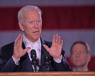 YOUNGSTOWN, OHIO - OCTOBER 29, 2018: Former Vice President of the United States Joe Biden speaks at the podium in support of Ohio gubernatorial candidate Richard Cordray, Monday afternoon at Youngstown State University. DAVID DERMER | THE VINDICATOR