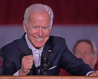 YOUNGSTOWN, OHIO - OCTOBER 29, 2018: Former Vice President of the United States Joe Biden speaks at the podium in support of Ohio gubernatorial candidate Richard Cordray, Monday afternoon at Youngstown State University. DAVID DERMER | THE VINDICATOR