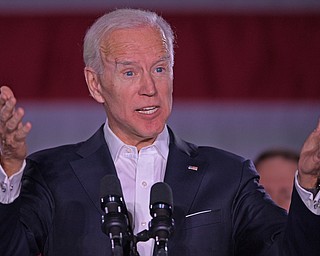 YOUNGSTOWN, OHIO - OCTOBER 29, 2018: Former Vice President of the United States Joe Biden speaks at the podium in support of Ohio gubernatorial candidate Richard Cordray, Monday afternoon at Youngstown State University. DAVID DERMER | THE VINDICATOR