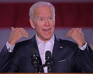 YOUNGSTOWN, OHIO - OCTOBER 29, 2018: Former Vice President of the United States Joe Biden speaks at the podium in support of Ohio gubernatorial candidate Richard Cordray, Monday afternoon at Youngstown State University. DAVID DERMER | THE VINDICATOR