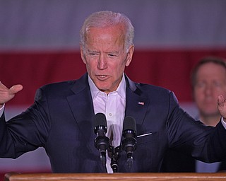 YOUNGSTOWN, OHIO - OCTOBER 29, 2018: Former Vice President of the United States Joe Biden speaks at the podium in support of Ohio gubernatorial candidate Richard Cordray, Monday afternoon at Youngstown State University. DAVID DERMER | THE VINDICATOR