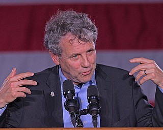 YOUNGSTOWN, OHIO - OCTOBER 29, 2018: United States Senator Sherrod Brown speaks at the podium in support of Ohio gubernatorial candidate Richard Cordray, Monday afternoon at Youngstown State University. DAVID DERMER | THE VINDICATOR