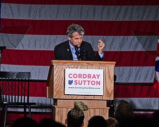 YOUNGSTOWN, OHIO - OCTOBER 29, 2018: United States Senator Sherrod Brown speaks at the podium in support of Ohio gubernatorial candidate Richard Cordray, Monday afternoon at Youngstown State University. DAVID DERMER | THE VINDICATOR