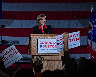 YOUNGSTOWN, OHIO - OCTOBER 29, 2018: Betty Sutton speaks at the podium in support of Ohio gubernatorial candidate Richard Cordray, Monday afternoon at Youngstown State University. DAVID DERMER | THE VINDICATOR