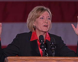 YOUNGSTOWN, OHIO - OCTOBER 29, 2018: Betty Sutton speaks at the podium in support of Ohio gubernatorial candidate Richard Cordray, Monday afternoon at Youngstown State University. DAVID DERMER | THE VINDICATOR