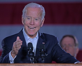 YOUNGSTOWN, OHIO - OCTOBER 29, 2018: Former Vice President of the United States Joe Biden speaks at the podium in support of Ohio gubernatorial candidate Richard Cordray, Monday afternoon at Youngstown State University. DAVID DERMER | THE VINDICATOR