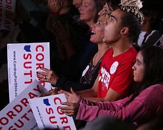 People in the crowd react to Ohio gubernatorial candidate Richard Cordray Monday afternoon at Youngstown State University. BOB YOSAY | THE VINDICATOR