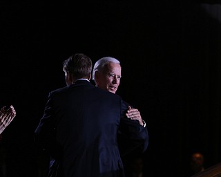 Former Vice President of the United States Joe Biden hugs Ohio gubernatorial candidate Richard Cordray Monday afternoon at Youngstown State University. BOB YOSAY | THE VINDICATOR