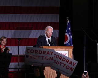 Former Vice President of the United States Joe Biden speaks in support of Ohio gubernatorial candidate Richard Cordray Monday afternoon at Youngstown State University. BOB YOSAY | THE VINDICATOR