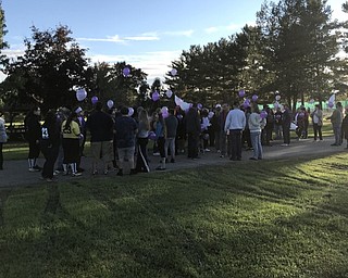 Neighbors | Jessica Harker .A large crowd gathered holding balloons at Austintown Park on Oct. 14 for the Lauren Nicole Bowman memorial walk out against bullying.
