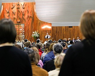 Rabbi Schonberger leads Minyan Service at the beginning of an interfaith vigil for the Pittsburgh Tree of Life Synagogue victims at Temple El Emeth in Liberty on Thursday evening. EMILY MATTHEWS | THE VINDICATOR