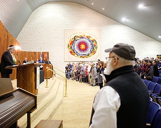 Art Einzig leads El Maleh during an interfaith vigil for the Pittsburgh Tree of Life Synagogue victims at Temple El Emeth in Liberty on Thursday evening. EMILY MATTHEWS | THE VINDICATOR