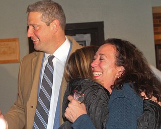 William D. Lewis The Vindicator Michele Lepore Hagan, right, gets a hug from Andrea Ryan wife of Tim Ryan who is at left  Tim Ryan during an election night watch party at Avalon in Youngstown.