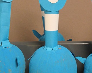 Neighbors | Jessica Harker.Students used paint, paper and other crafting materials to turn pumpkins into literary characters including Pigeon from the Pigeon book series by Mo Willems.