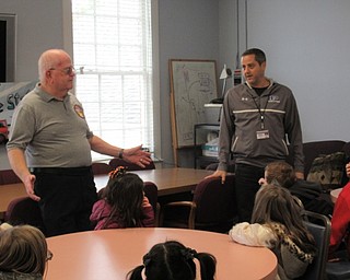 Neighbors |  Jessica Harker.Poland Fire Department Educator Bill Ohara and Union Principal Mike Masucci talked with elementary school students on Oct. 26 at Fire Station 91 in Poland.