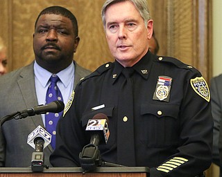  ROBERT K.YOSAY  | THE VINDICATOR..Mayor Tito Brown and Chief Robin Lees..after a triple homicide at Gibson St and Pasadena Ave on the city's southside Wed Night officers detained a car and arrested the driver on charges of drug paraphernalia and a gun..