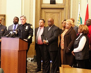  ROBERT K.YOSAY  | THE VINDICATOR..Mayor Tito Brown and Chief Robin Lees..after a triple homicide at Gibson St and Pasadena Ave on the city's southside Wed Night officers detained a car and arrested the driver on charges of drug paraphernalia and a gun..