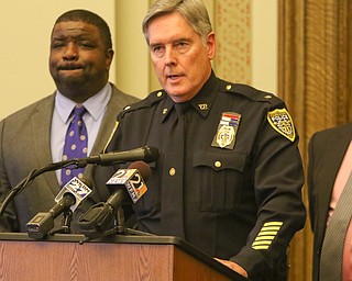  ROBERT K.YOSAY  | THE VINDICATOR..Mayor Tito Brown and Chief Robin Lees..after a triple homicide at Gibson St and Pasadena Ave on the city's southside Wed Night officers detained a car and arrested the driver on charges of drug paraphernalia and a gun..