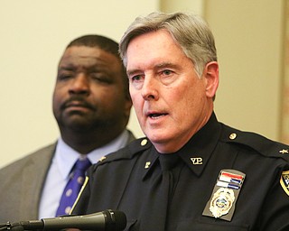  ROBERT K.YOSAY  | THE VINDICATOR..Mayor Tito Brown and Chief Robin Lees..after a triple homicide at Gibson St and Pasadena Ave on the city's southside Wed Night officers detained a car and arrested the driver on charges of drug paraphernalia and a gun..