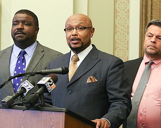  ROBERT K.YOSAY  | THE VINDICATOR..Mayor Tito Brown and Chief Robin Lees..after a triple homicide at Gibson St and Pasadena Ave on the city's southside Wed Night officers detained a car and arrested the driver on charges of drug paraphernalia and a gun..