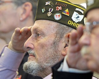 William D. Lewis The Vindicator   Larry Truitt of Berlin and member of VFW post 9771 salutes during a Veterans Day event at Jackson Milton HS 11-9-18.