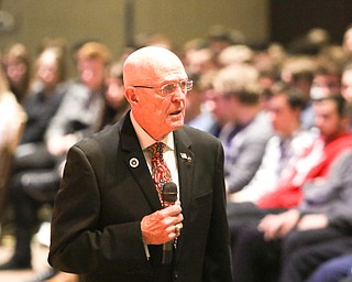  ROBERT K.YOSAY  | THE VINDICATOR..Veterans Day - Sunday - and area schools had various programs honoring veterans for their service..local veteran Jack Betts told students Friday morning. .Betts kicked off Poland Seminary high schoolÕs Veterans Day celebration by detailing the history of the holiday. .