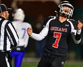 NILEs, OHIO - NOVEMBER 17, 2018: Girard's Mark Waid celebrates after throwing a touchdown pass during the first half of the OHSAA Division 4 Region 13 Regional Final game, Saturday night at Niles McKinley High School. DAVID DERMER | THE VINDICATOR