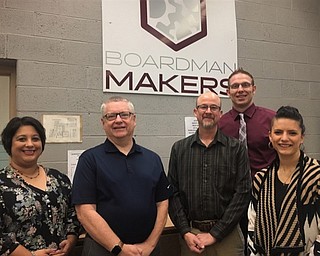 Neighbors | Submitted.Boardman staff will collaborate on the Innovative Teacher Mini Grant project they recently received. Pictured, from left, are BCIS technology teacher Carrie Hurd, STEAM coach Todd Smith, Glenwood Junior High School technology teacher Tim Harker, BGJHS Principal Bart Smith and art teacher Chelsea Wisbar.