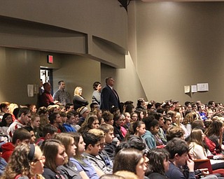 Neighbors | Abby Slanker.Canfield Mayor Richard Duffett stood as the Canfield High School concert band played “Armed Forces on Parade,” during which veterans were asked to stand during their branch’s song, at the school’s annual Veterans Day Assembly.