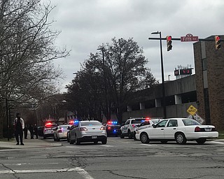 Police secure YSU during the Monday morning lockdown.