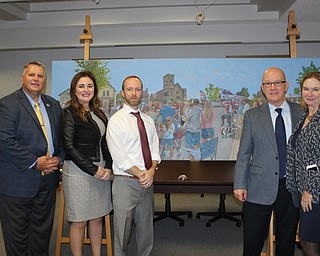 Neighbors | Abby Slanker.Attorney Nils P. Johnson Jr. was joined by, from left, Mayor Richard Duffett, daughter Molly Johnson, son Nils Peter Johnson and wife Kathleen at the unveiling of his mural at City Hall on Nov. 2.