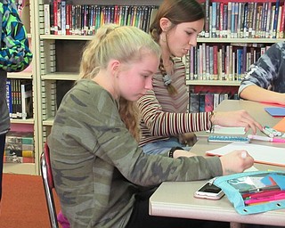 Neighbors | Jessica Harker.Student's at Poland Middle School who are members of the school's Kindness Club gathered at the library on Nov. 12 to create Thanksgiving cards for community members receiving dinner from Senior Services on the holiday.