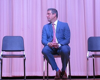 Neighbors | Jessica Harker.Representative Tim Ryan listened to Trustee Ken Carano speak during Austintown Fitch High School's first political assembly on Nov. 19.