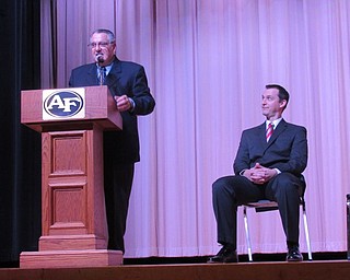 Neighbors | Jessica Harker.Trustee Ken Carano addressed students at Austintown Fitch High School on Nov. 19.