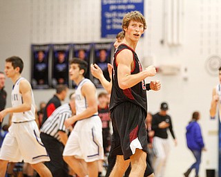 Canfield's Kyle Gamble reacts to Canfield's lead against Poland at the end of the second period of their game at Poland Seminary High School on Saturday night. EMILY MATTHEWS | THE VINDICATOR