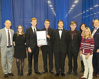 Neighbors | Submitted.Students from Boardman High School traveled to Columbus Nov. 12 to accept an award from the Ohio School Board Association for their video production including, from left, Superintendent Tim Saxton, Megan Frye, Sam Holter, Matthew Welton, James Valentine, teacher Chris Clones, Amy Radinovic, School Board VP Vickie Davis and Facilities Director Jack Zocolo.