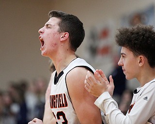 Springfield's Ethan Isaacson cheers with his teammates during their game against McDonald on Friday night at Springfield High School. EMILY MATTHEWS | THE VINDICATOR