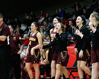 South Range cheers after Lexi Giles scores against Struthers during their game at Struthers on Monday night. EMILY MATTHEWS | THE VINDICATOR